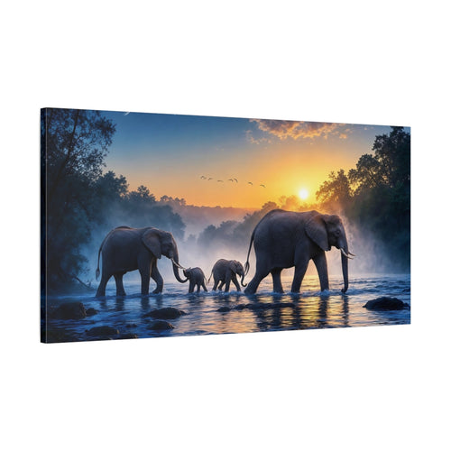 Main Mockup. Animals Elephants Elephant Family Sunset shown as stretched canvas wall art