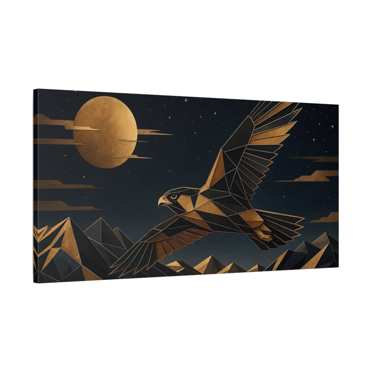 Main Mockup. Animals Falcon Gold And Black shown as stretched canvas wall art
