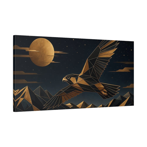 Main Mockup. Animals Falcon Gold And Black shown as stretched canvas wall art