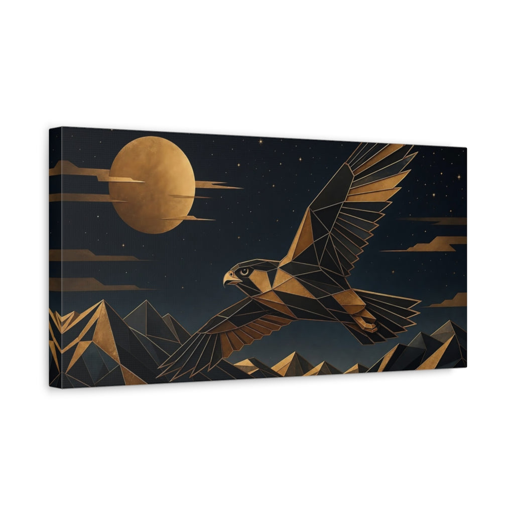 Side Mockup 3. Animals Falcon Gold And Black shown as stretched canvas wall art