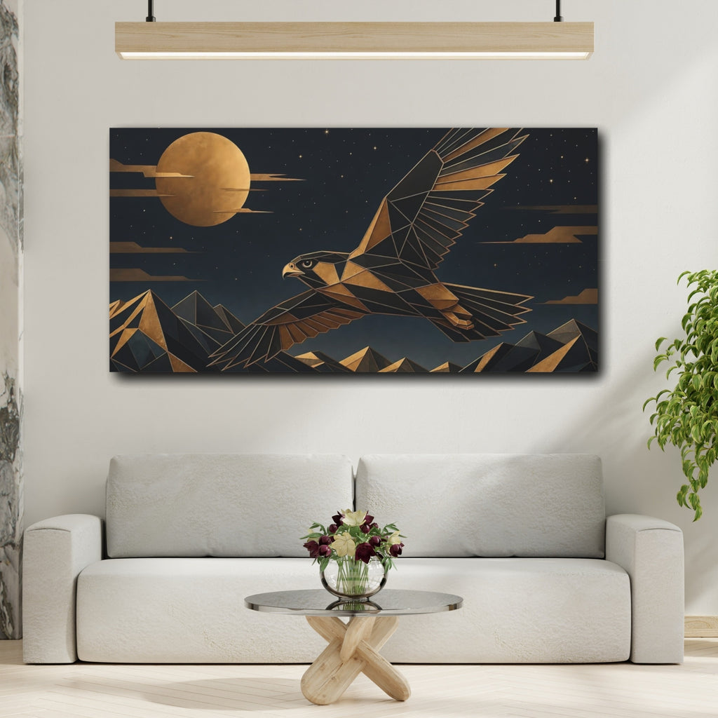 Mockup 2. Animals Falcon Gold And Black shown as stretched canvas wall art