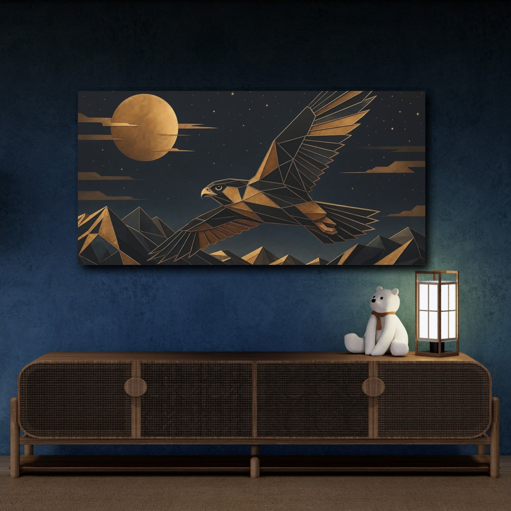 Mockup 4. Animals Falcon Gold And Black shown as stretched canvas wall art