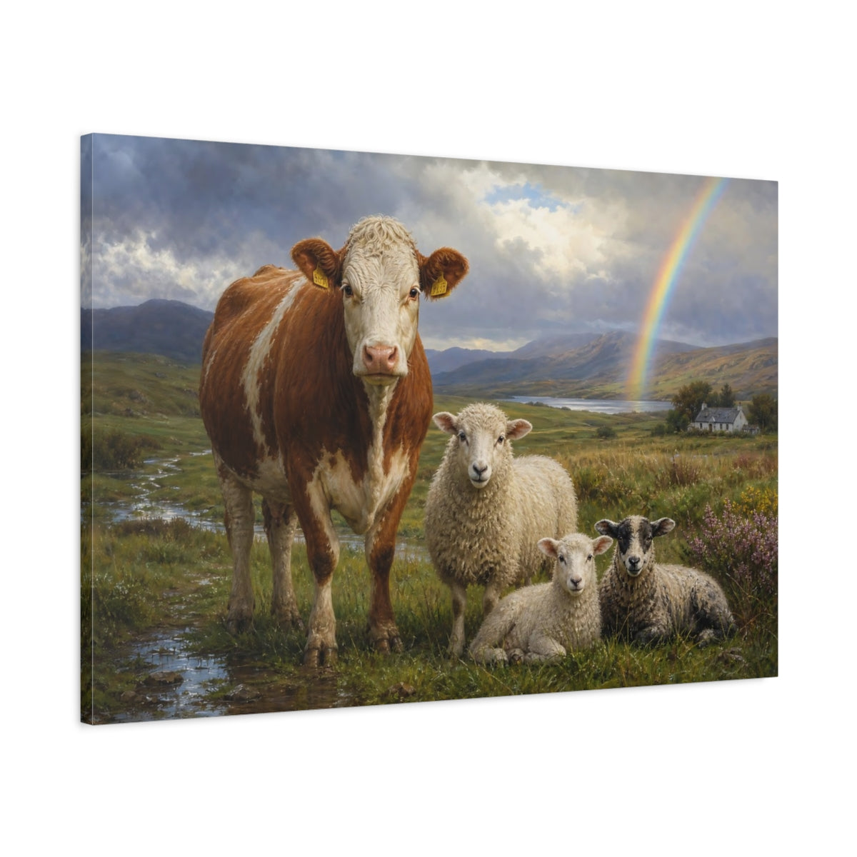 Main Mockup. Animals Farm Animals Farm Animals Rainbow shown as stretched canvas wall art