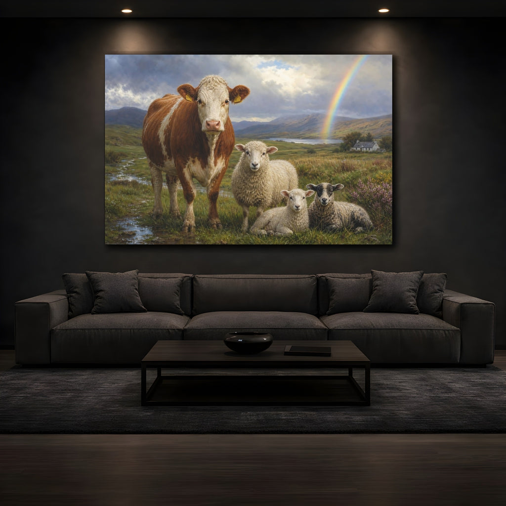 Mockup 3. Animals Farm Animals Farm Animals Rainbow shown as stretched canvas wall art