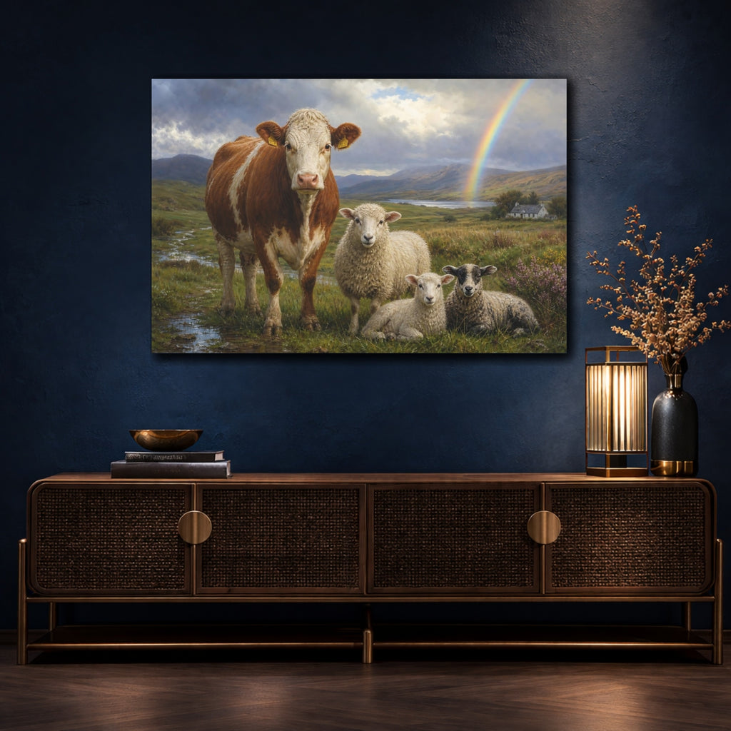Mockup 4. Animals Farm Animals Farm Animals Rainbow shown as stretched canvas wall art