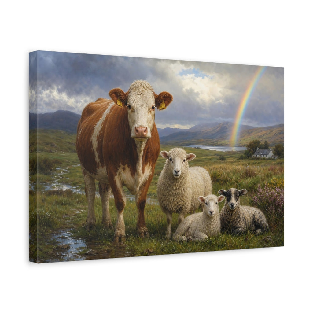 Side Mockup 4. Animals Farm Animals Farm Animals Rainbow shown as stretched canvas wall art
