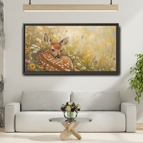 Mockup 2. Animals Fawn Brown And Yellow Fawn shown as stretched canvas wall art