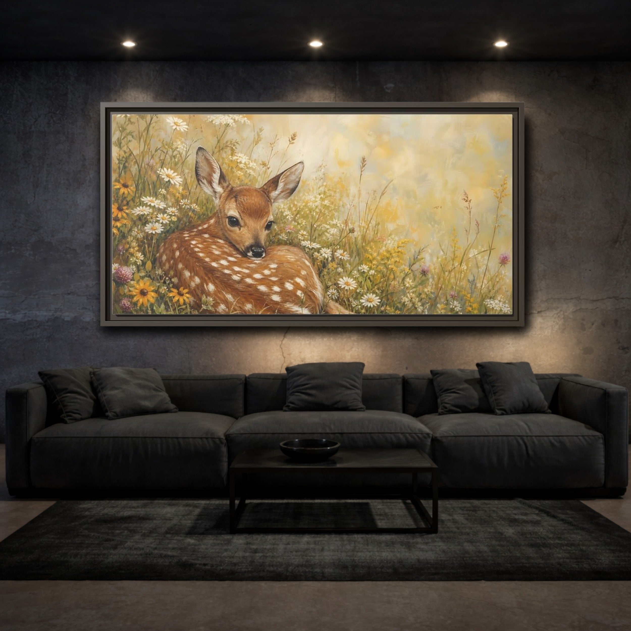 Mockup 3. Animals Fawn Brown And Yellow Fawn shown as stretched canvas wall art
