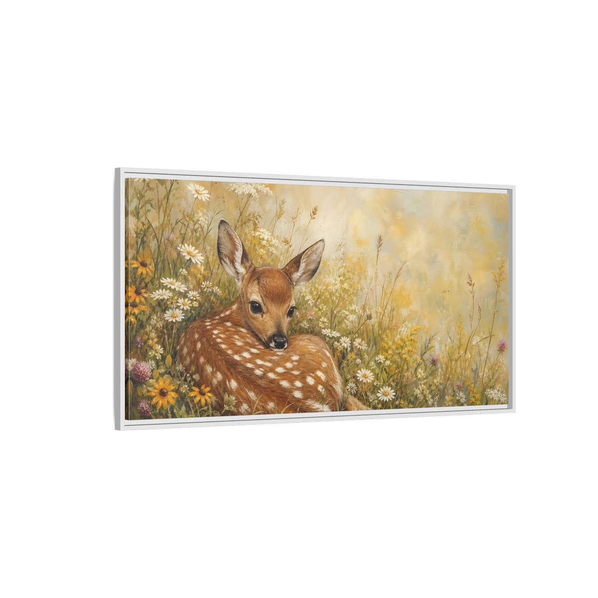 Side Mockup 3. Animals Fawn Brown And Yellow Fawn shown as stretched canvas wall art