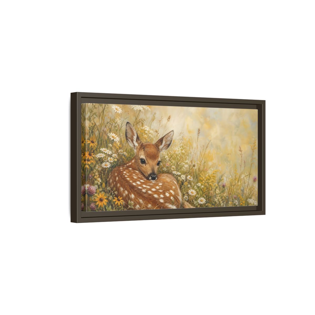 Side Mockup 7. Animals Fawn Brown And Yellow Fawn shown as stretched canvas wall art