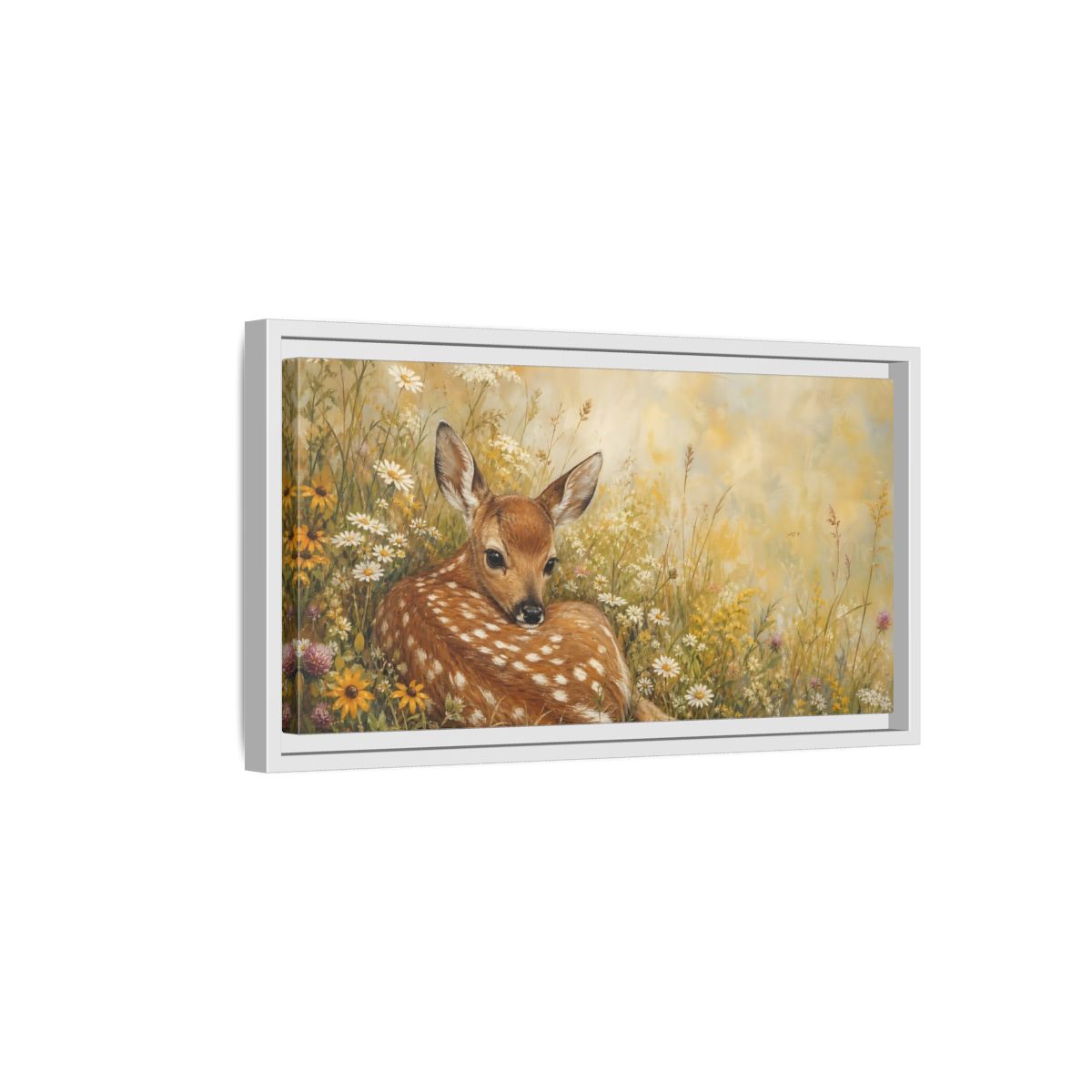 Side Mockup 6. Animals Fawn Brown And Yellow Fawn shown as stretched canvas wall art