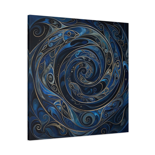 Main Mockup. Animals Fish Blue And Gold shown as stretched canvas wall art
