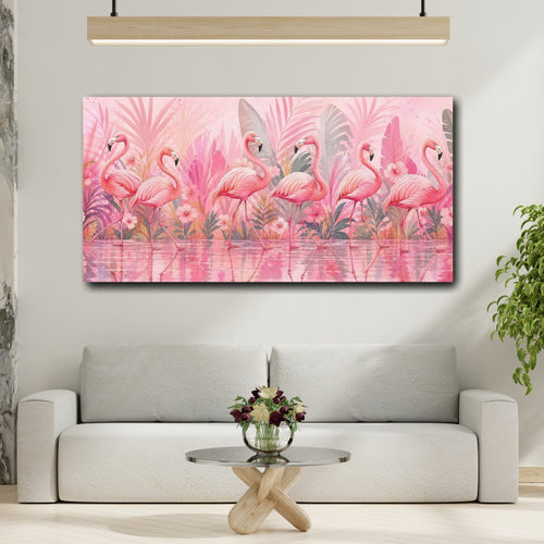 Mockup 2. Animals Flamingos Pink Flamingos shown as stretched canvas wall art