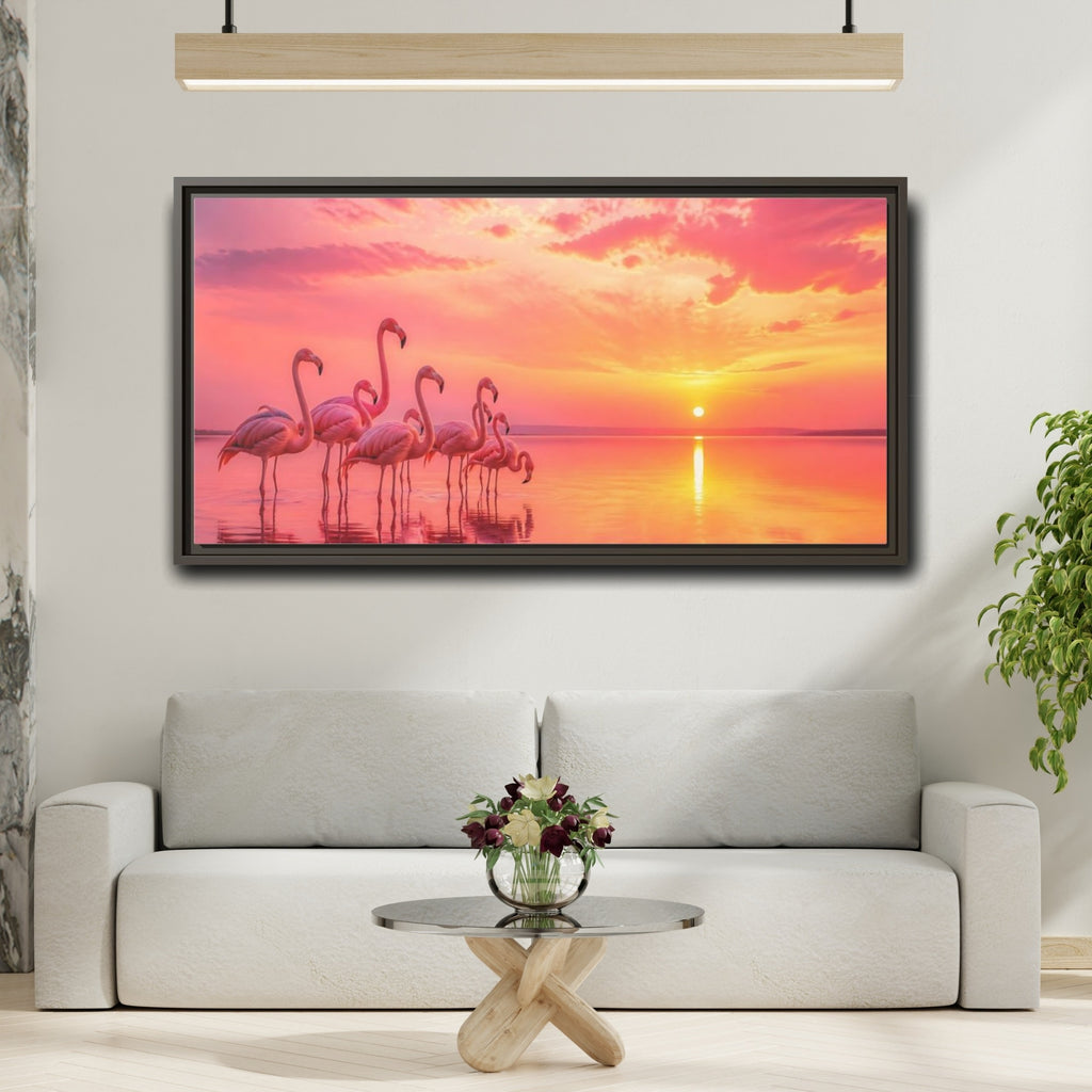 Mockup 2. Animals Flamingos Pink Flamingos shown as stretched canvas wall art