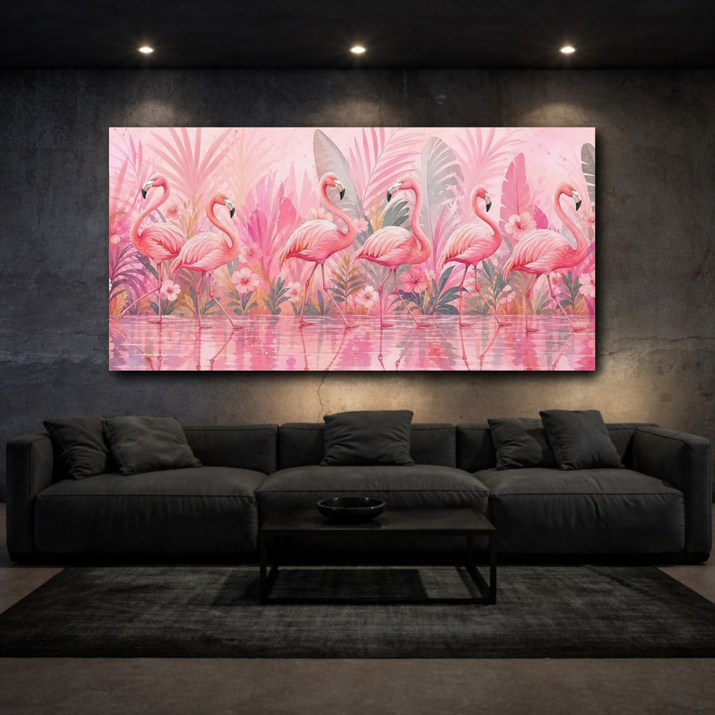 Mockup 3. Animals Flamingos Pink Flamingos shown as stretched canvas wall art