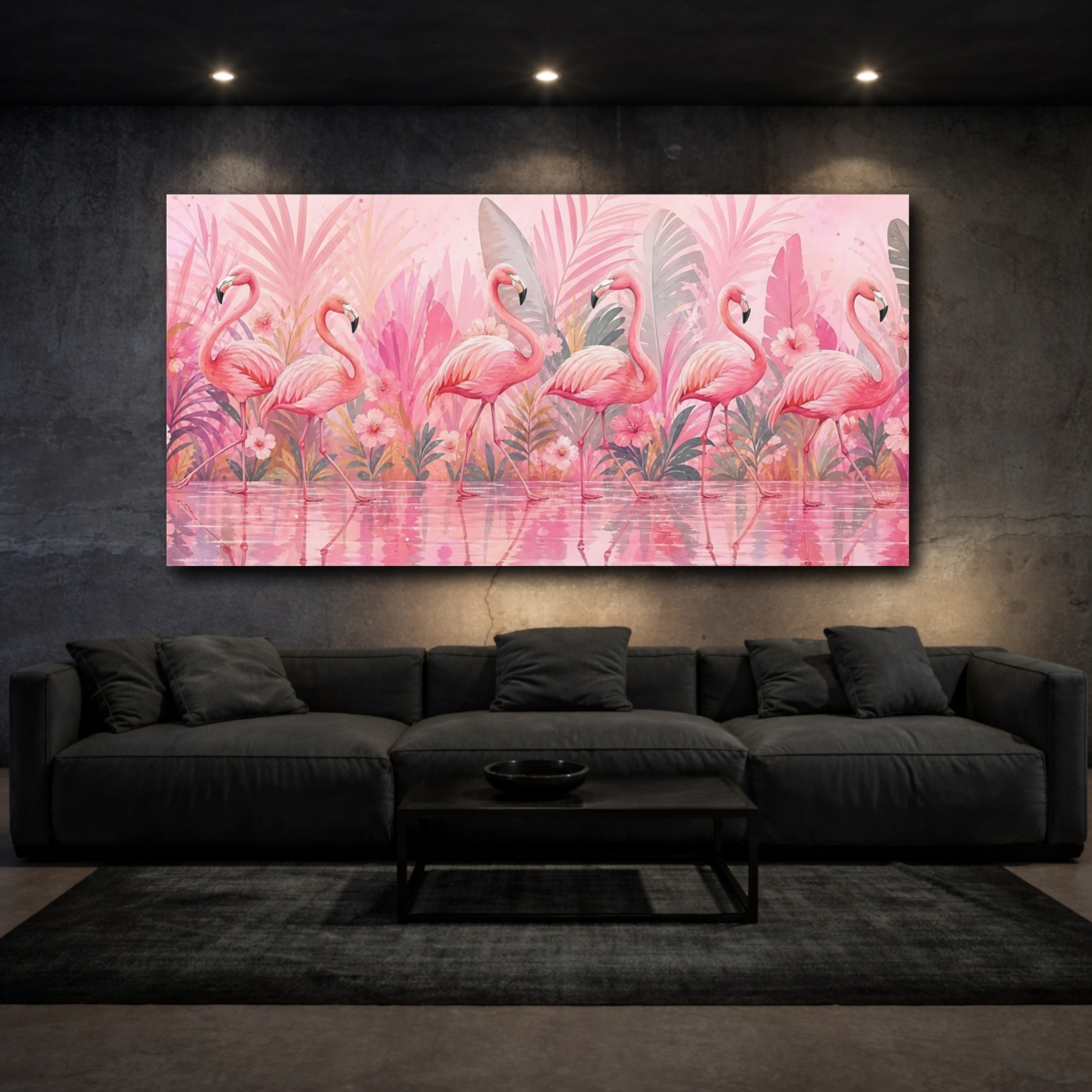 Mockup 3. Animals Flamingos Pink Flamingos shown as stretched canvas wall art