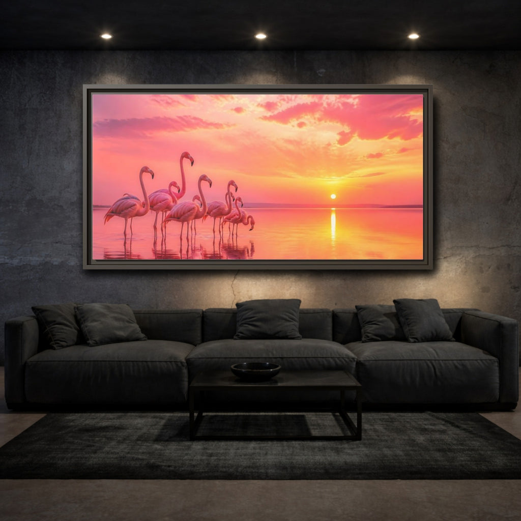 Mockup 3. Animals Flamingos Pink Flamingos shown as stretched canvas wall art