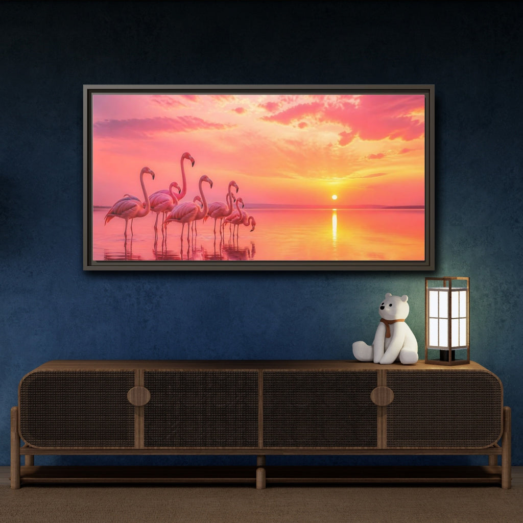 Mockup 4. Animals Flamingos Pink Flamingos shown as stretched canvas wall art