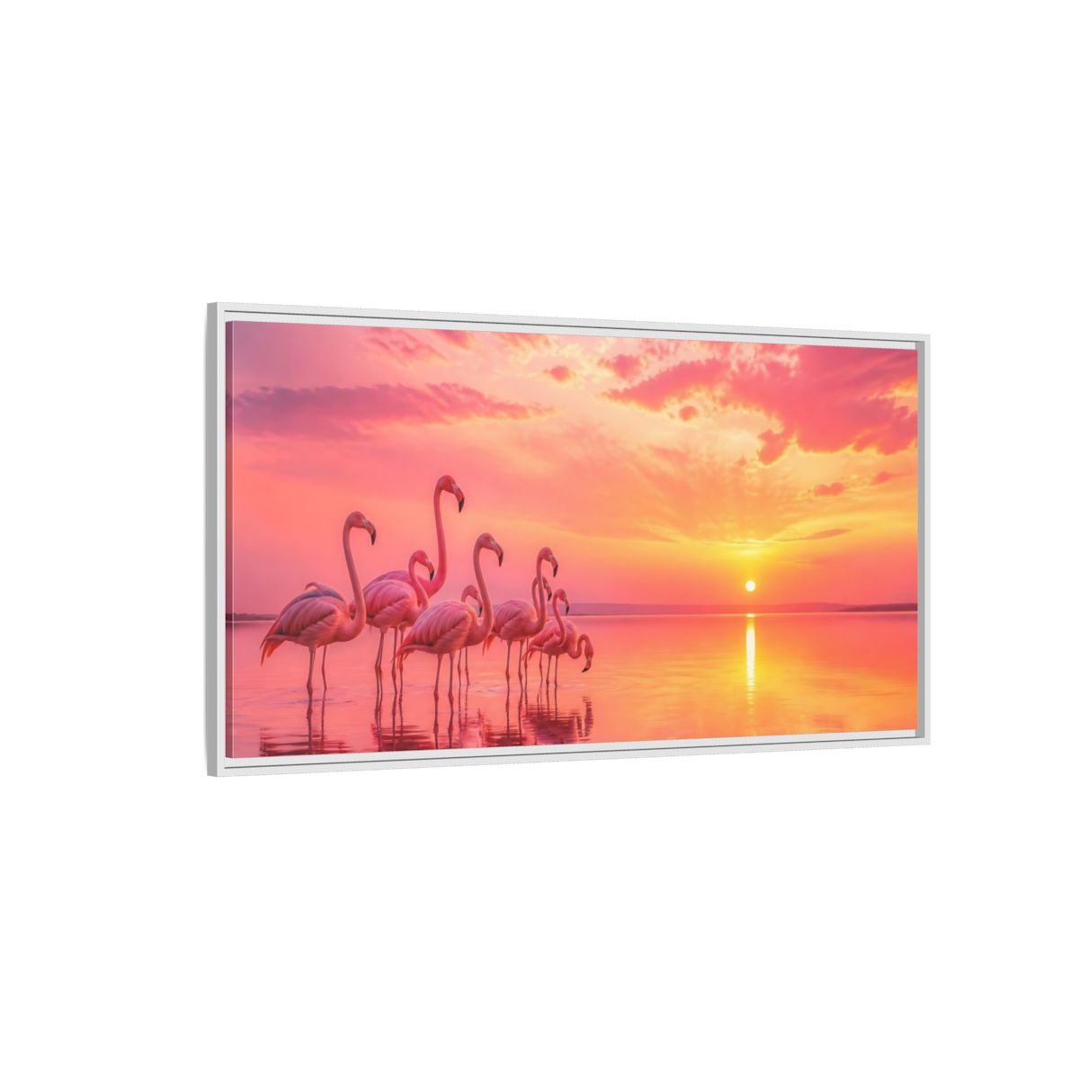 Side Mockup 3. Animals Flamingos Pink Flamingos shown as stretched canvas wall art