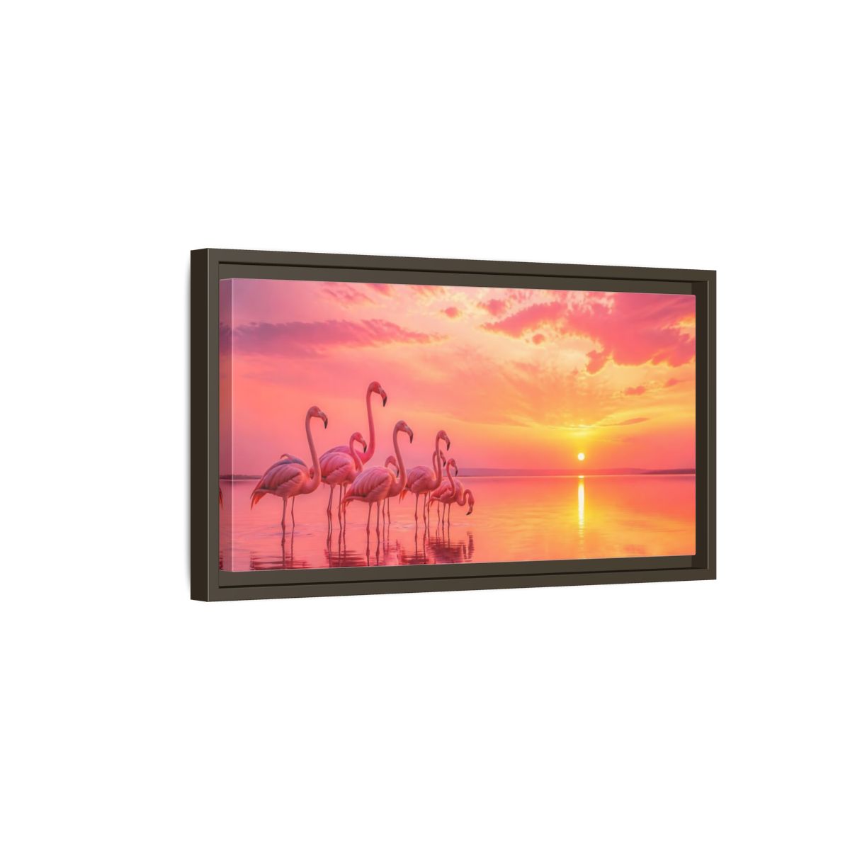 Side Mockup 7. Animals Flamingos Pink Flamingos shown as stretched canvas wall art
