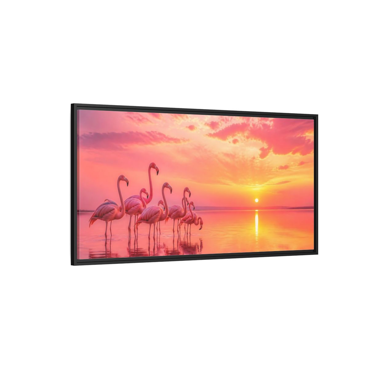 Side Mockup 5. Animals Flamingos Pink Flamingos shown as stretched canvas wall art