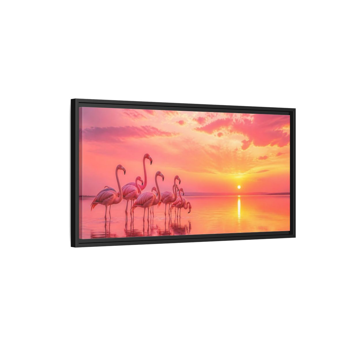 Side Mockup 2. Animals Flamingos Pink Flamingos shown as stretched canvas wall art