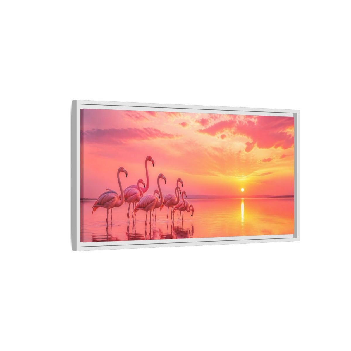 Side Mockup 1. Animals Flamingos Pink Flamingos shown as stretched canvas wall art