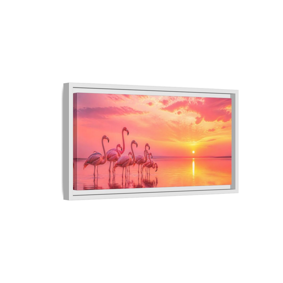 Side Mockup 6. Animals Flamingos Pink Flamingos shown as stretched canvas wall art