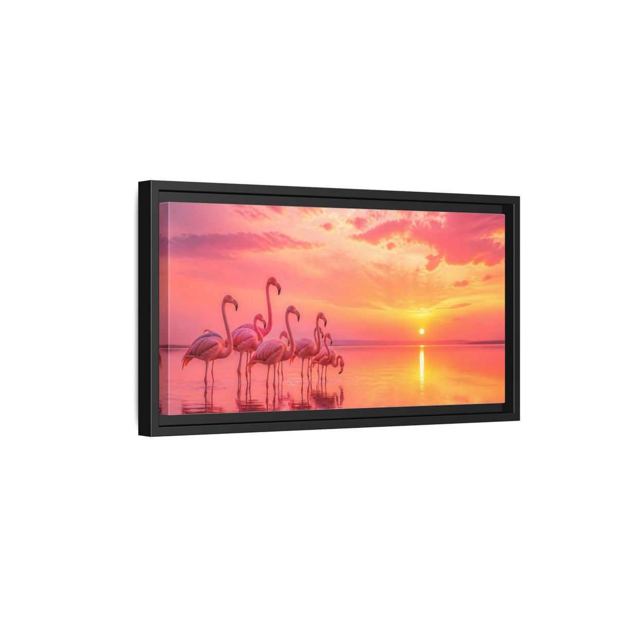Side Mockup 8. Animals Flamingos Pink Flamingos shown as stretched canvas wall art