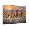 Side Mockup 4. Animals Foals Running Wild Horses Sunset shown as canvas print
