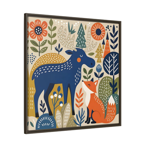 Main Mockup. Animals Forest Animals Blue Orange Forest Animals shown as stretched canvas wall art