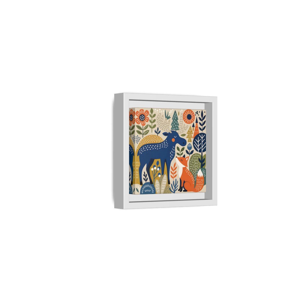 Side Mockup 22. Animals Forest Animals Blue Orange Forest Animals shown as stretched canvas wall art