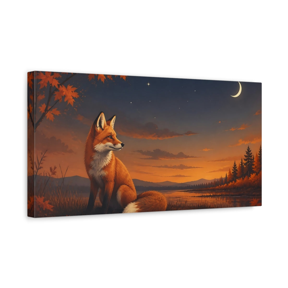 Side Mockup 3. Animals Fox Autumn Fox shown as stretched canvas wall art