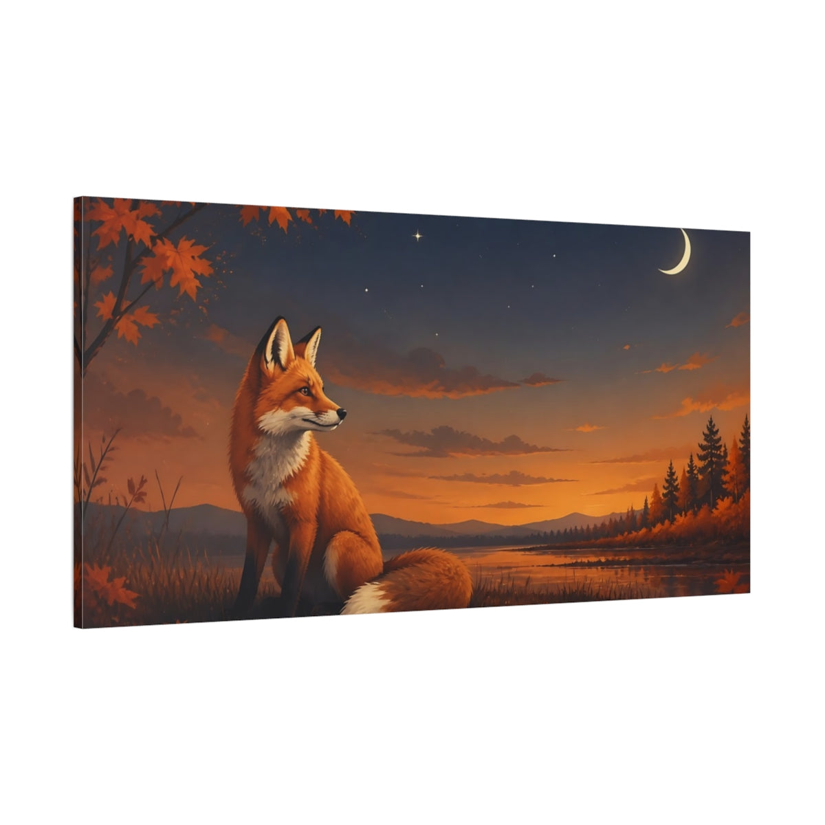 Side Mockup 2. Animals Fox Autumn Fox shown as stretched canvas wall art