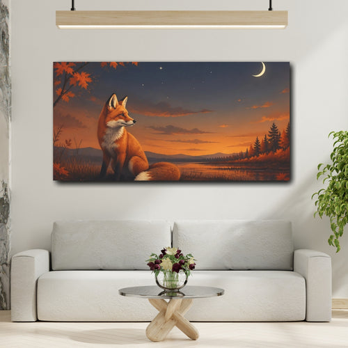 Mockup 2. Animals Fox Autumn Fox shown as stretched canvas wall art