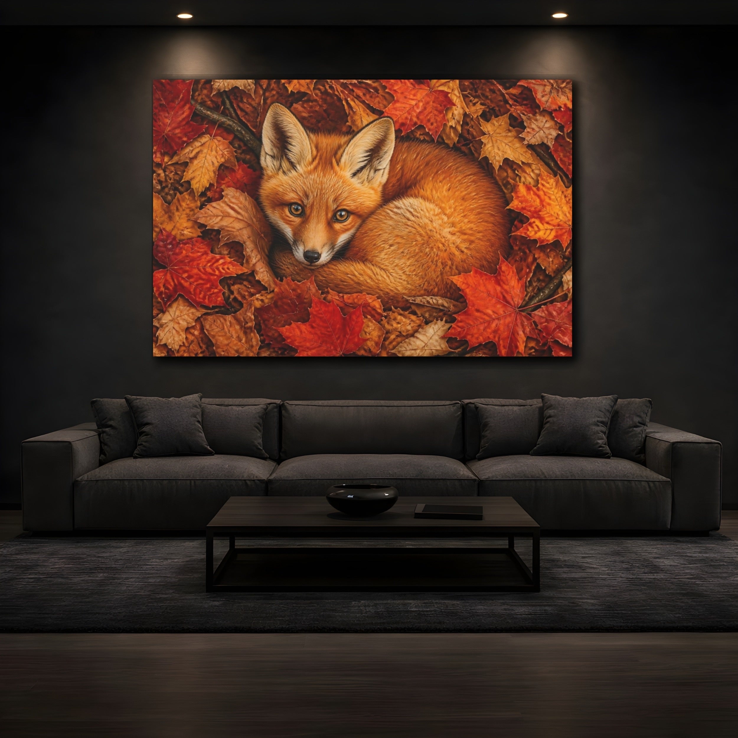 Mockup 3. Animals Fox Autumn Fox shown as stretched canvas wall art
