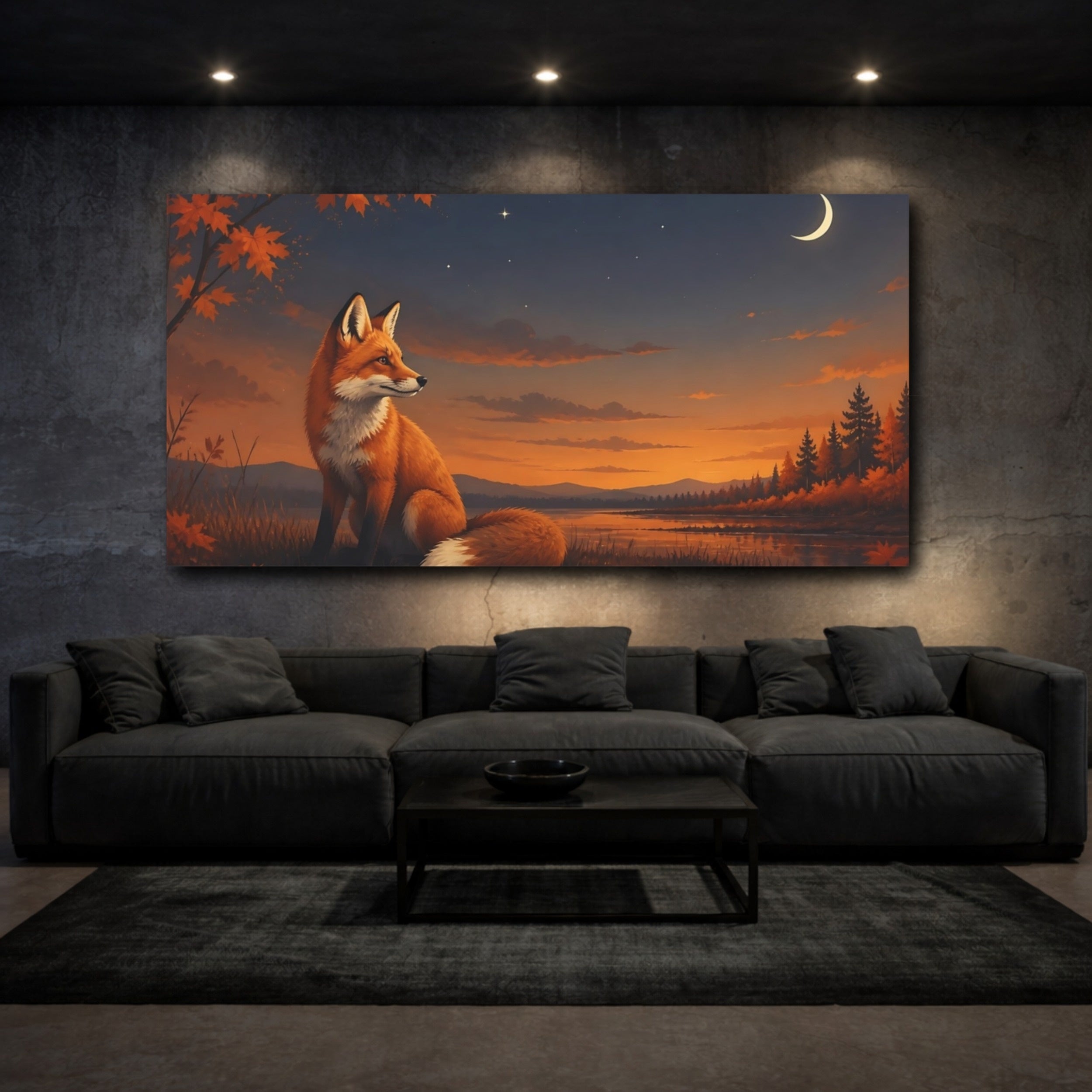 Mockup 3. Animals Fox Autumn Fox shown as stretched canvas wall art