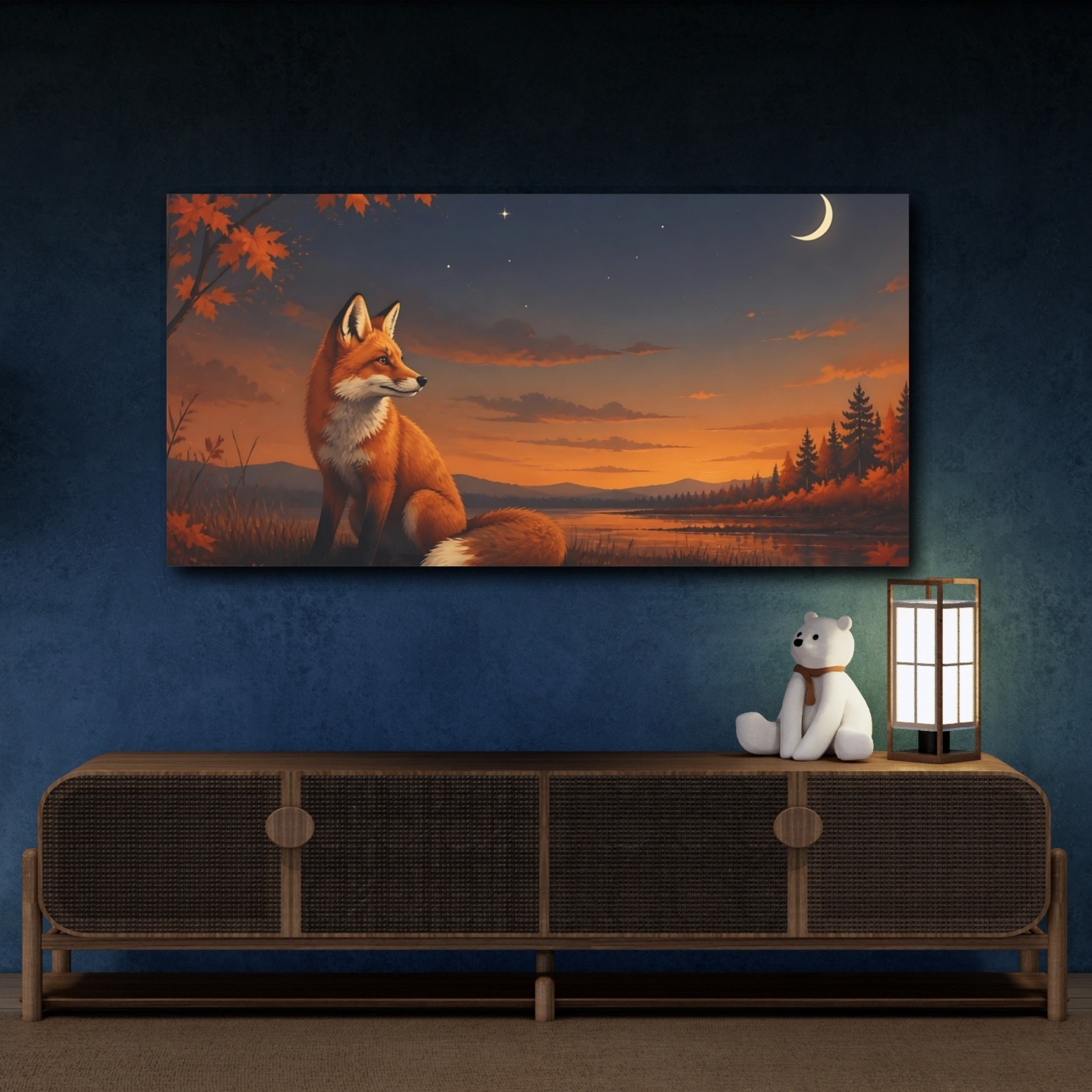Mockup 4. Animals Fox Autumn Fox shown as stretched canvas wall art