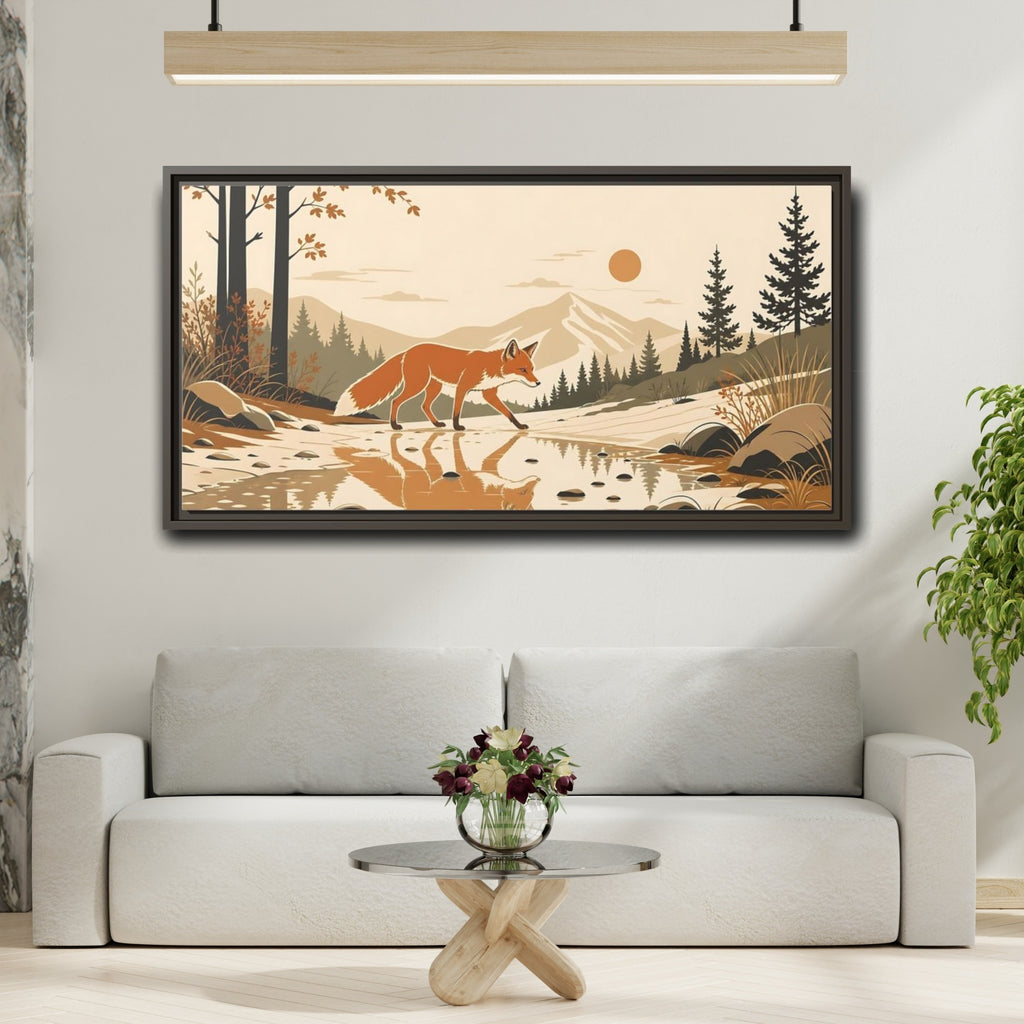 Mockup 2. Animals Fox Orange Brown Fox shown as stretched canvas wall art