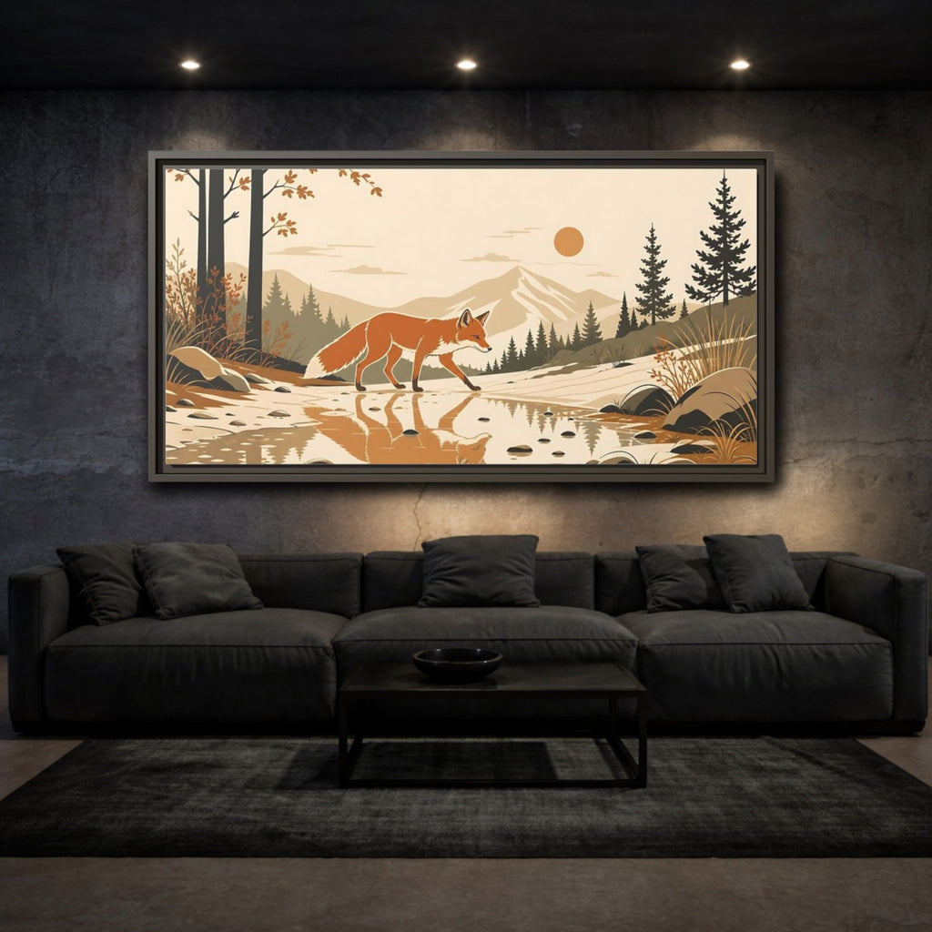 Mockup 3. Animals Fox Orange Brown Fox shown as stretched canvas wall art