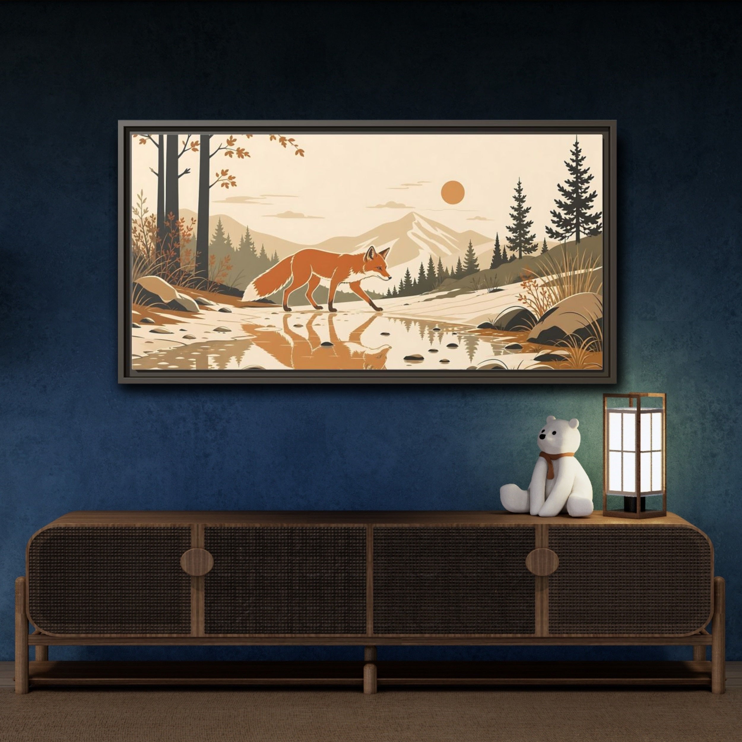 Mockup 4. Animals Fox Orange Brown Fox shown as stretched canvas wall art