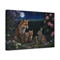 Side Mockup 4. Animals Foxes And Rabbits Moonlit Wildlife shown as canvas print