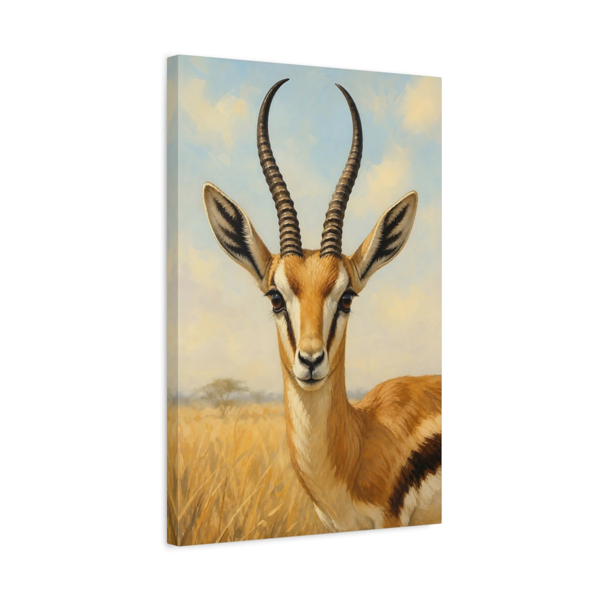 Side Mockup 3. Animals Gazelle Brown Gazelle shown as stretched canvas wall art