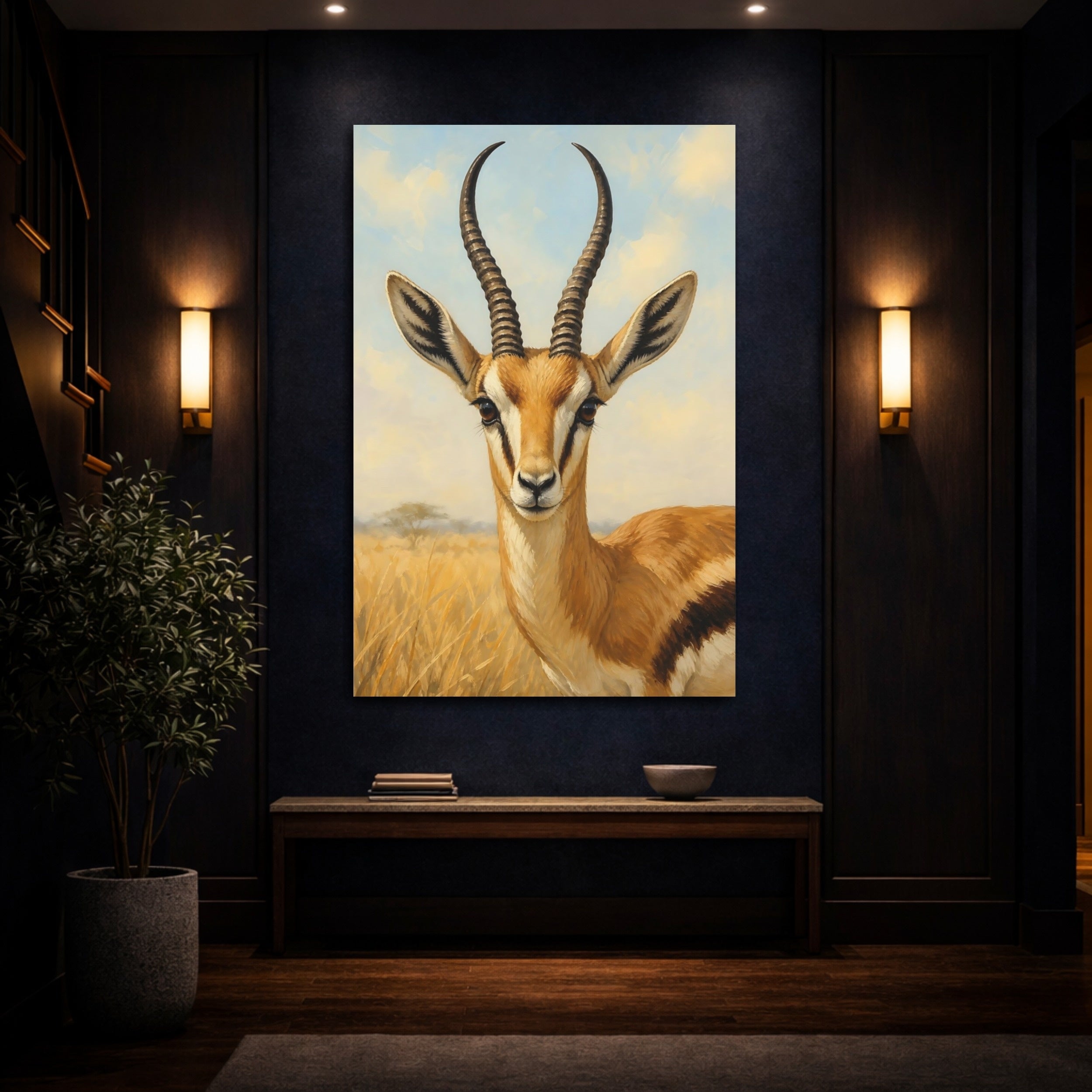 Mockup 4. Animals Gazelle Brown Gazelle shown as stretched canvas wall art