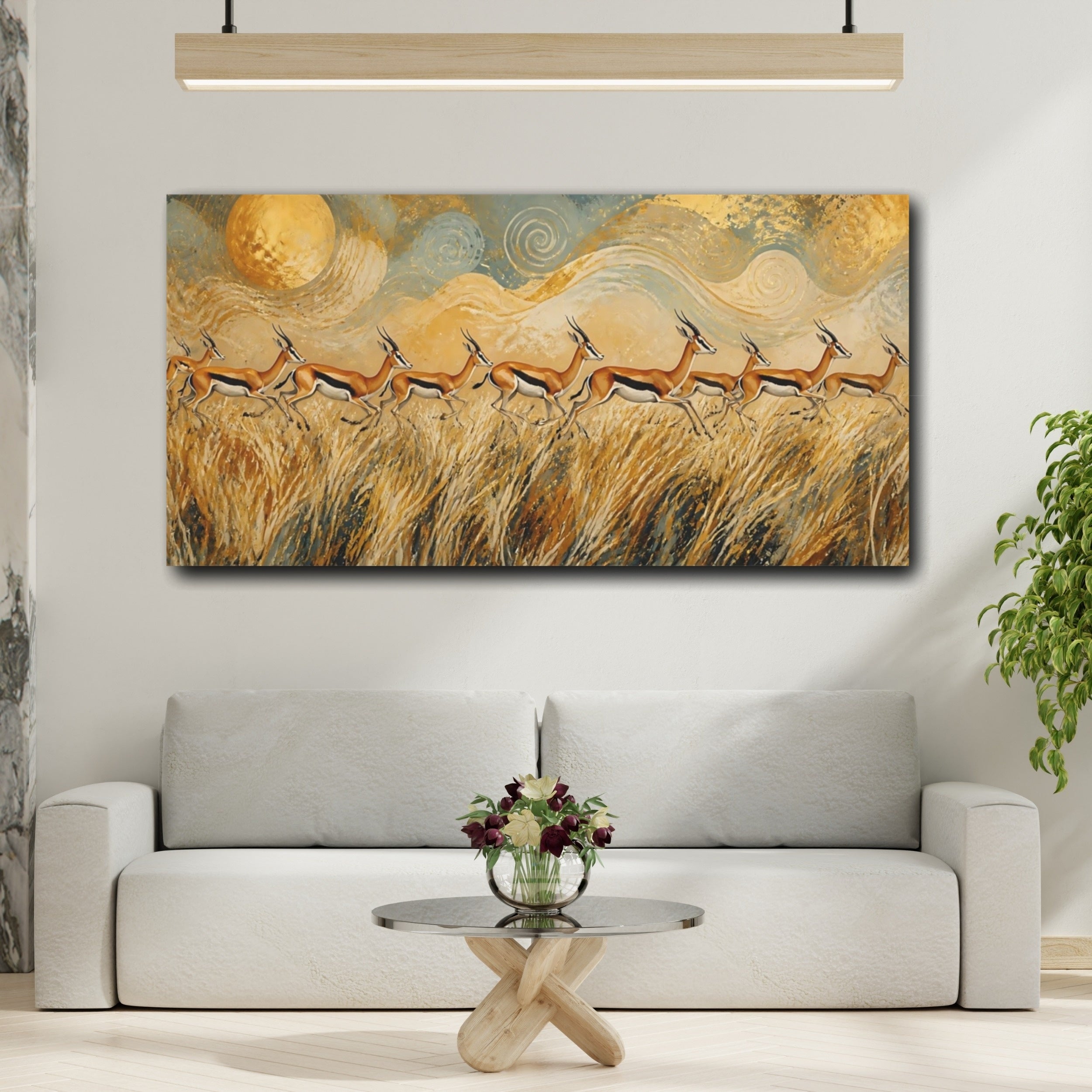 Mockup 2. Animals Gazelle Herd Golden Gazelle shown as stretched canvas wall art