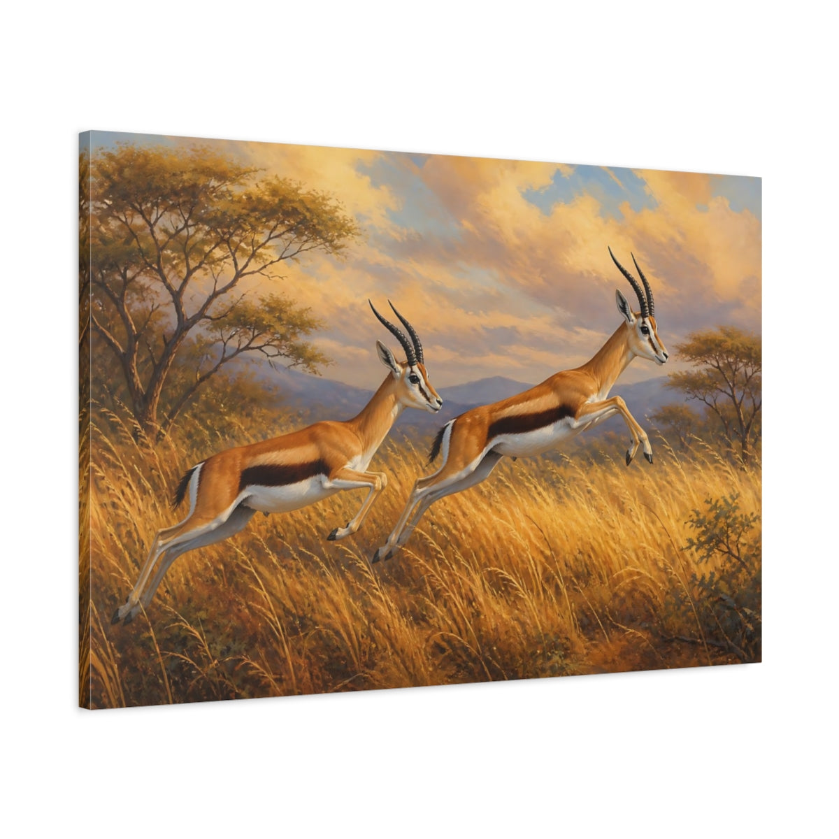 Main Mockup. Animals Gazelles Brown And Gold Wildlife shown as canvas print