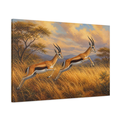 Main Mockup. Animals Gazelles Brown And Gold Wildlife shown as canvas print