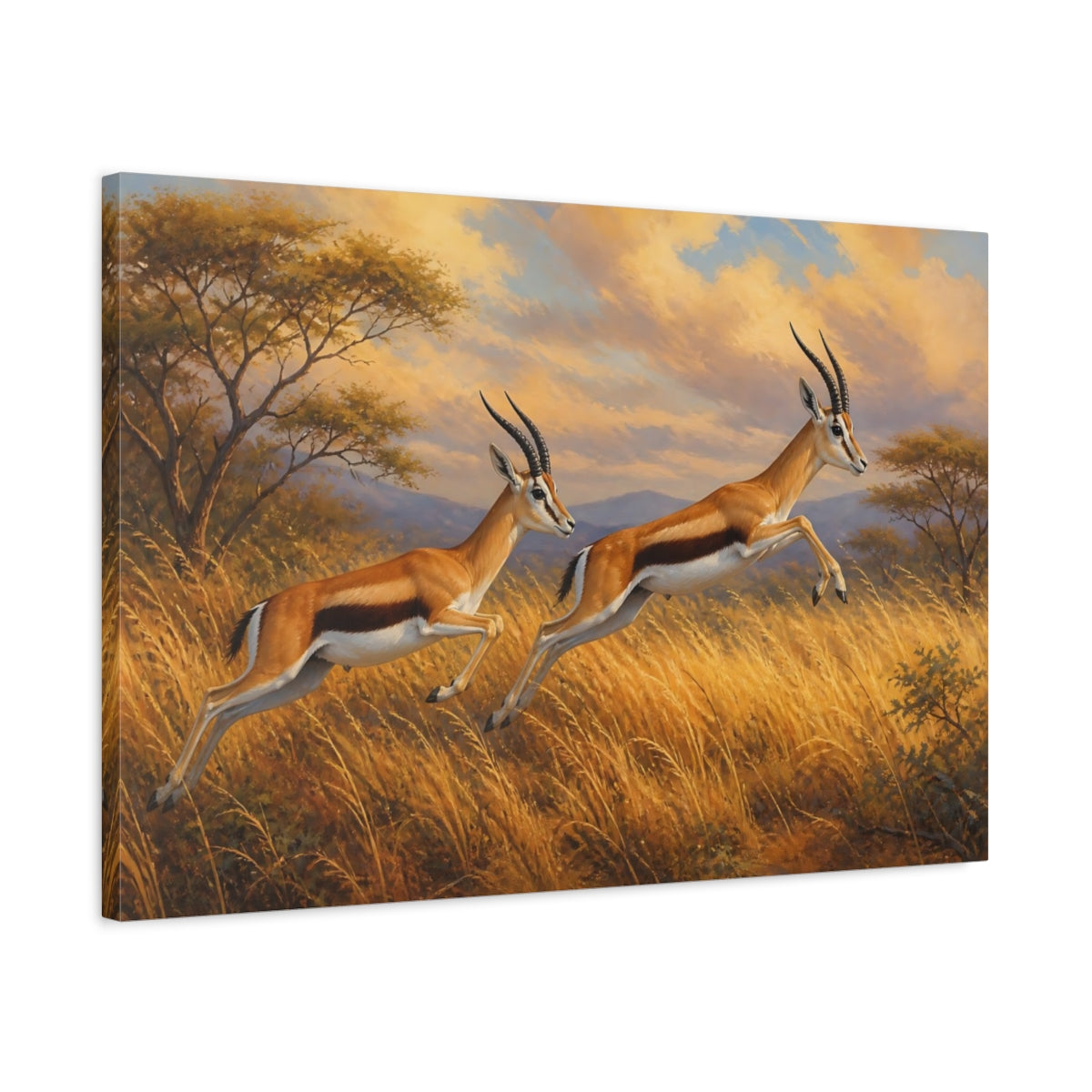 Side Mockup 2. Animals Gazelles Brown And Gold Wildlife shown as canvas print