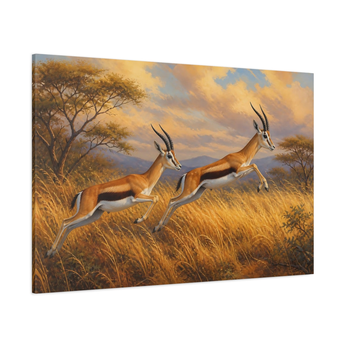 Side Mockup 1. Animals Gazelles Brown And Gold Wildlife shown as canvas print