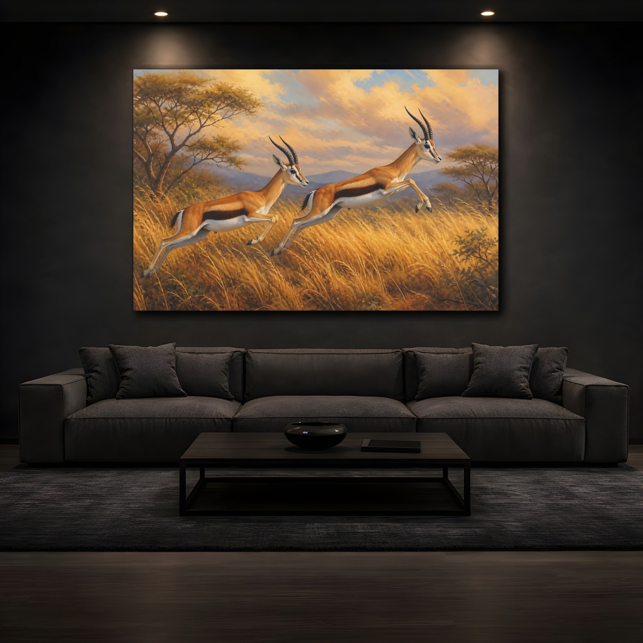 Mockup 3. Animals Gazelles Brown And Gold Wildlife shown as canvas print